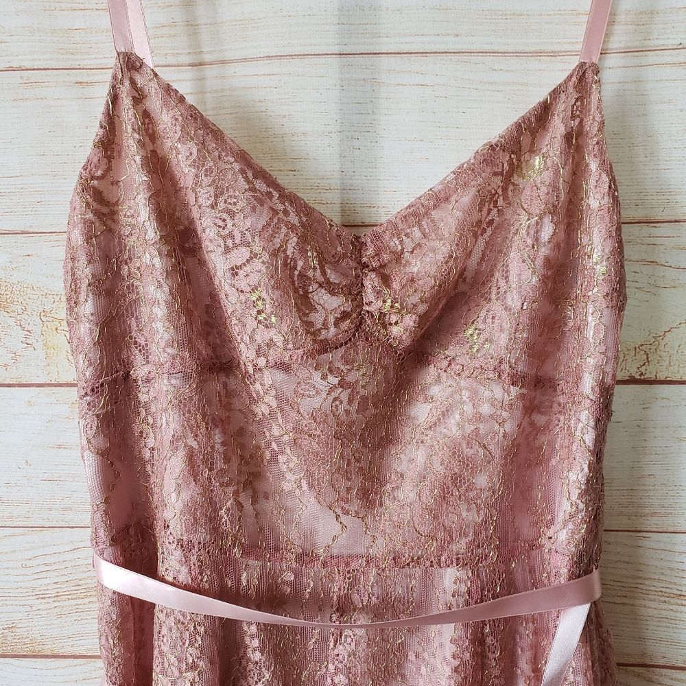 Ann Taylor Lace Metallic Ribbon Strap Dress Eyelash Lace Hem Size 6 Blush Pink - Picture 4 of 13